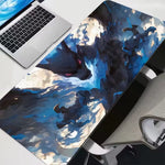 Dark dragon with fire and shadow aesthetic, large gaming desk mat 300x700mm, dark fantasy desk decor for gamers.