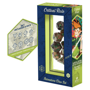 Official Critical Role Vox Machina Keyleth Eight Piece Polyhedral Dice Set Packaging with Sharp Edge D20