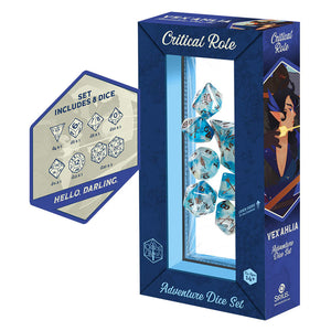 Official Critical Role Vox Machina Vexahlia Eight Piece Polyhedral Dice Set Packaging with Sharp Edge D20