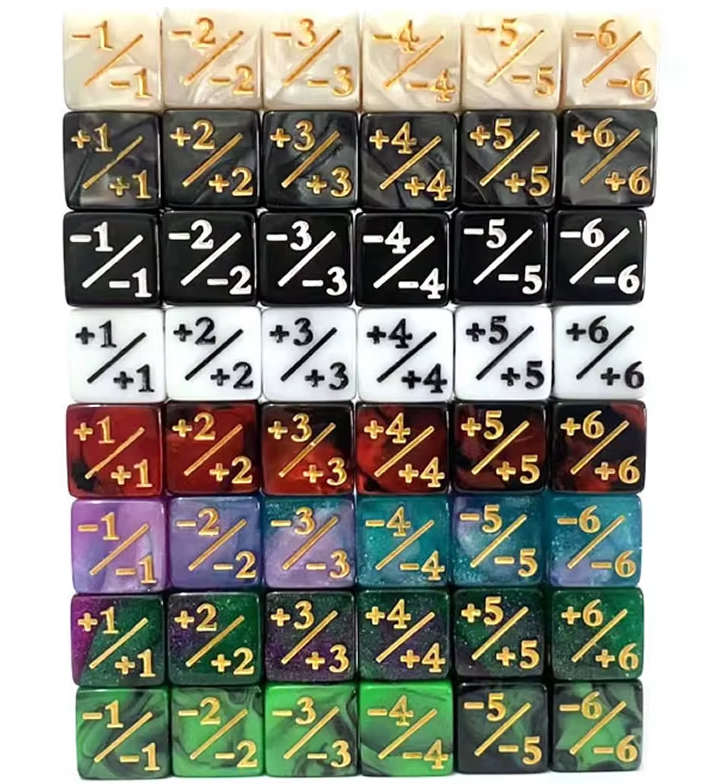 +1 & -1 Dice Counters (10PCS, 16mm D6) – Counter Dice for Magic: The Gathering