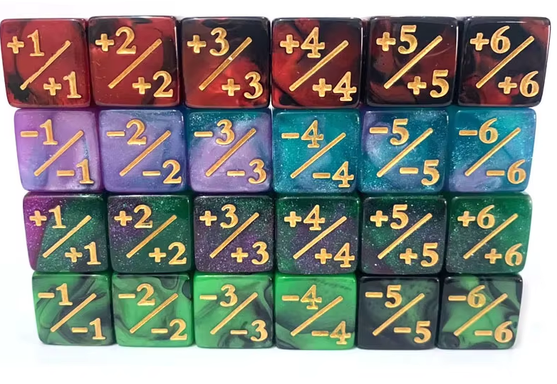 +1 & -1 Dice Counters (10PCS, 16mm D6) – Counter Dice for Magic: The Gathering