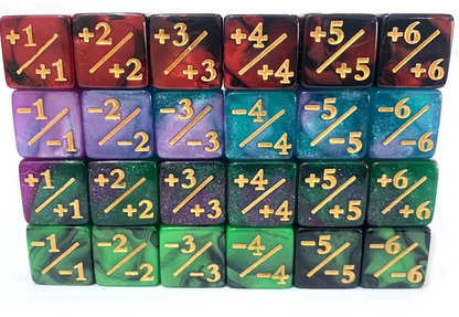 +1 & -1 Dice Counters (10PCS, 16mm D6) – Counter Dice for Magic: The Gathering