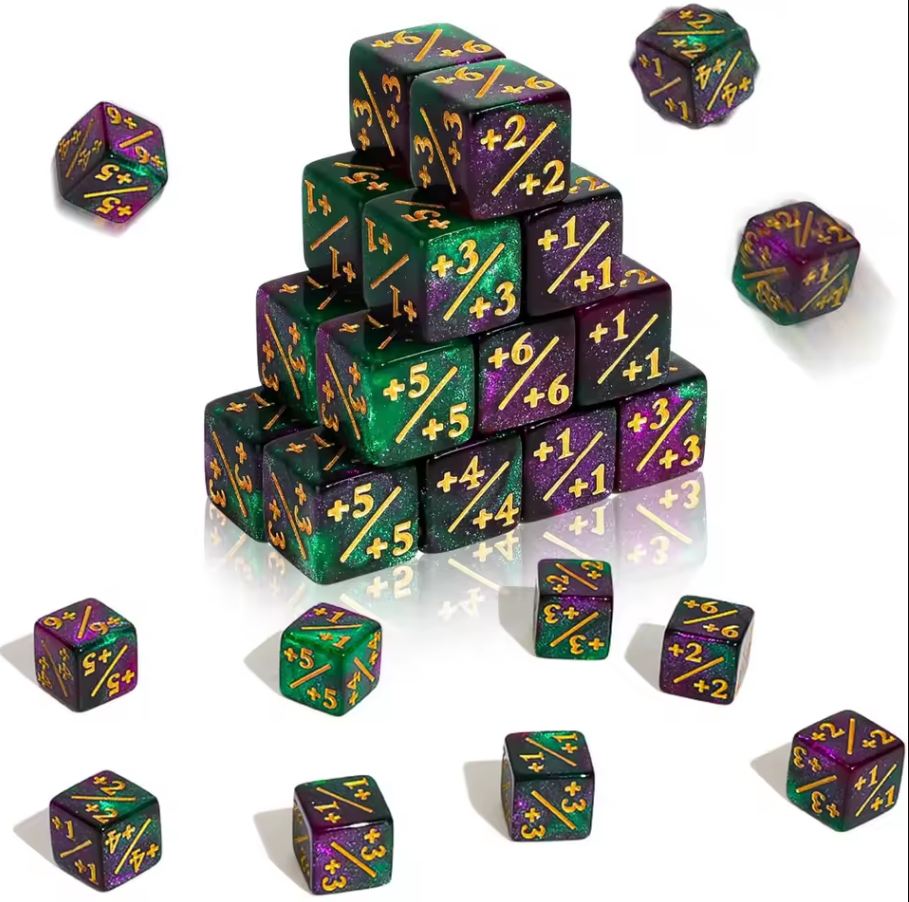 +1 & -1 Dice Counters (10PCS, 16mm D6) – Counter Dice for Magic: The Gathering