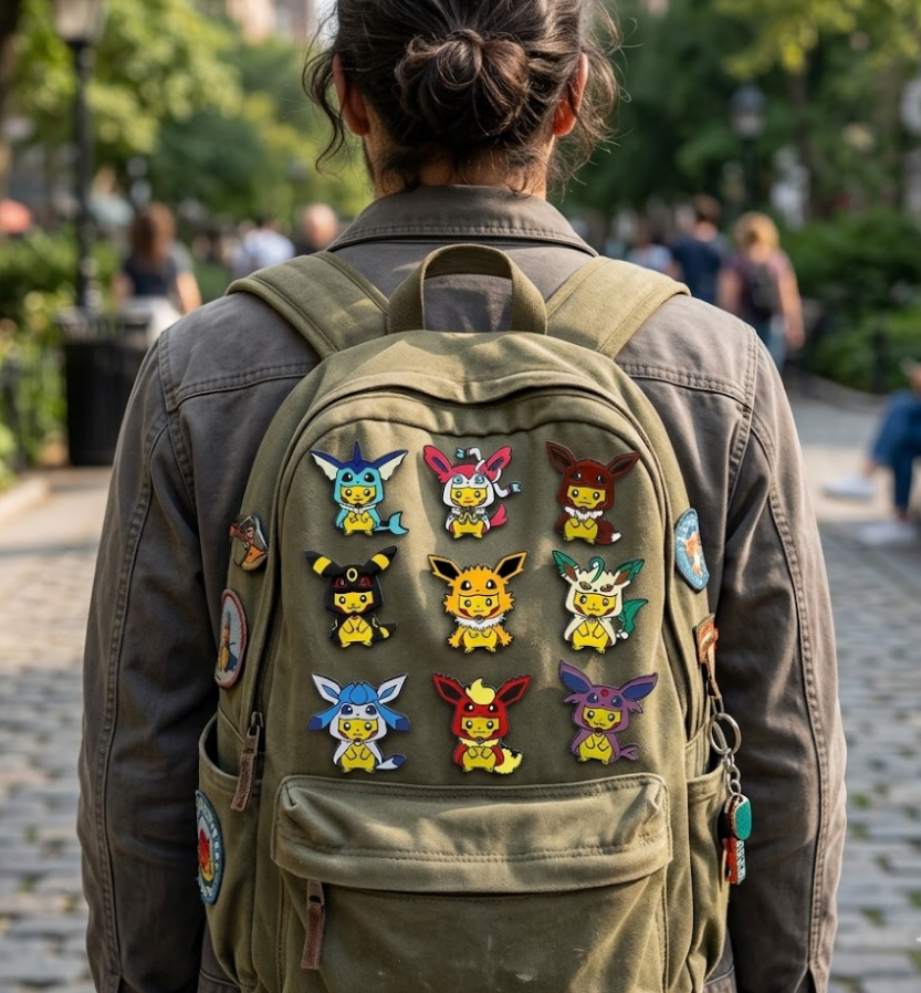 Nine Piece Set of Pikachu Cosplaying as Eevee and All Eight Eeveelutions Hard Enamel Pins