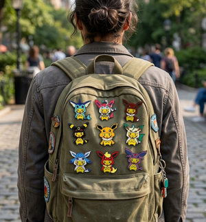 Nine Piece Set of Pikachu Cosplaying as Eevee and All Eight Eeveelutions Hard Enamel Pins