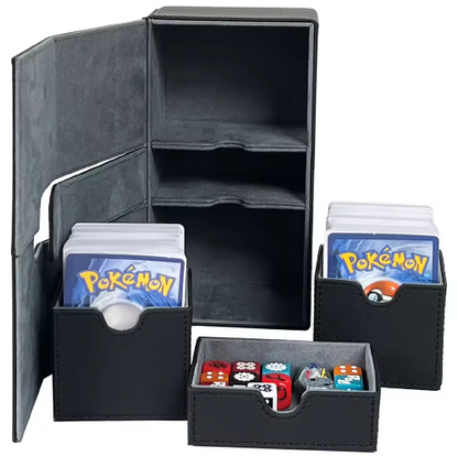Khaki & Grey 3-Drawer TCG Deck Box - Premium PU Leather Storage