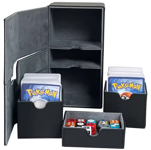 Red & Grey 3-Drawer TCG Deck Box - Premium PU Leather Storage