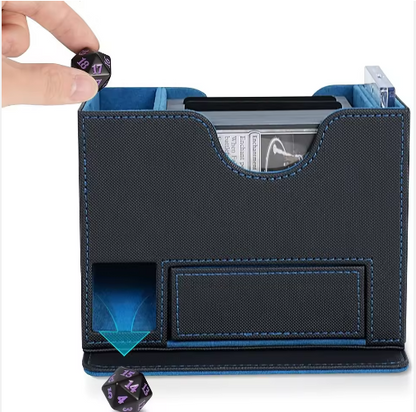 Black & Blue TCG Deck Box with Dice Tower & Commander Window