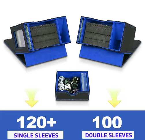 Black & Blue TCG Deck Box with Dice Tower & Commander Window