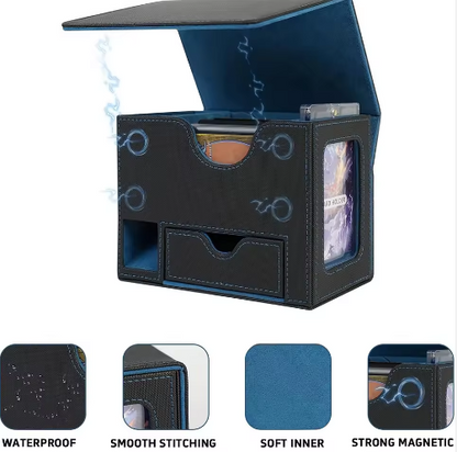 Black & Blue TCG Deck Box with Dice Tower & Commander Window