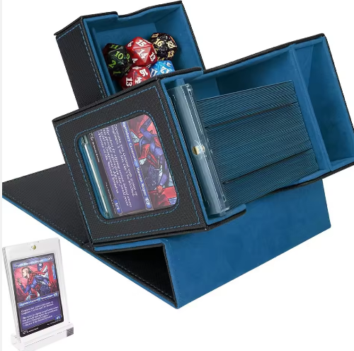 Beige & Beige Monochromatic TCG Deck Box with Integrated Dice Tower