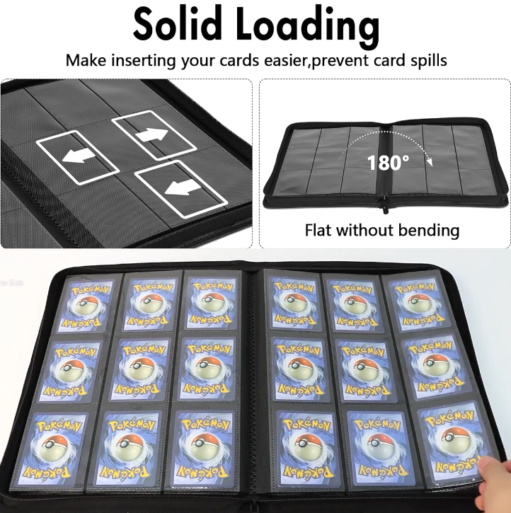 Portable 9-Pocket PU Leather Trading Card Binder with Zipper Closure (360 Pocket)