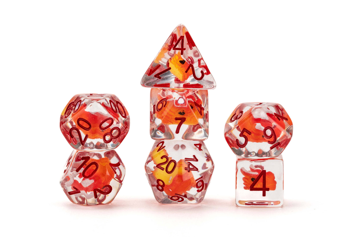 Dragon Storm Inclusion Resin Dice Set (Red Dragon) | 7-Piece 16mm Polyhedral Set