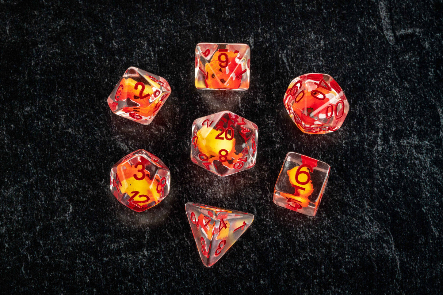 Dragon Storm Inclusion Resin Dice Set (Red Dragon) | 7-Piece 16mm Polyhedral Set