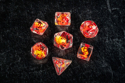 Dragon Storm Inclusion Resin Dice Set (Red Dragon) | 7-Piece 16mm Polyhedral Set
