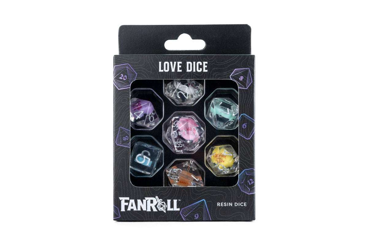 Love/Hearts Resin Dice Set | 7-Piece Polyhedral Set in Premium Box