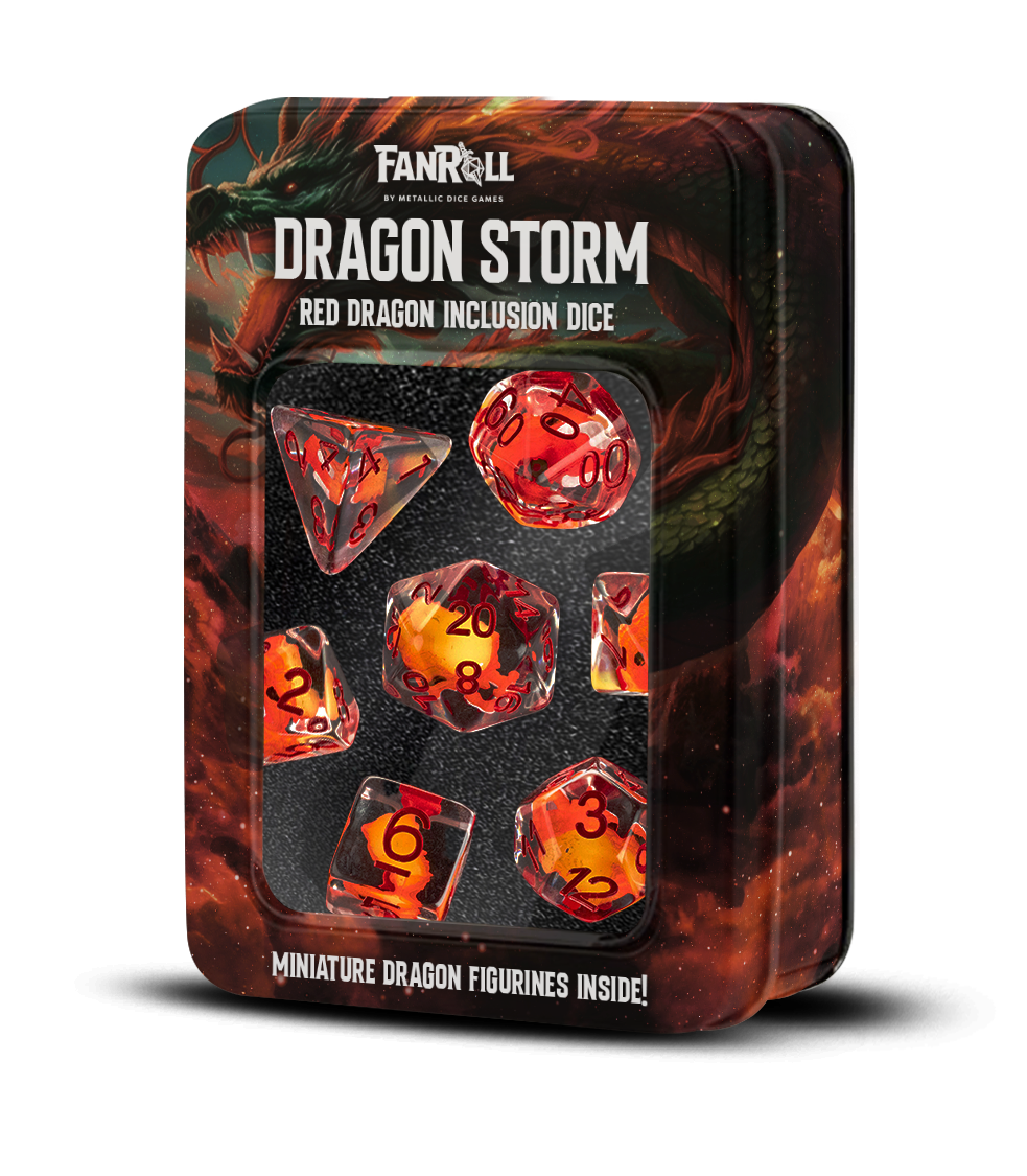 Dragon Storm Inclusion Resin Dice Set (Red Dragon) | 7-Piece 16mm Polyhedral Set