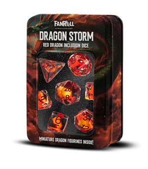 Dragon Storm Inclusion Resin Dice Set (Red Dragon) | 7-Piece 16mm Polyhedral Set