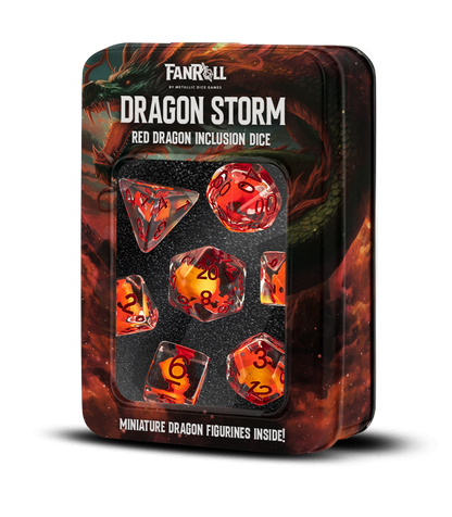 Dragon Storm Inclusion Resin Dice Set (Red Dragon) | 7-Piece 16mm Polyhedral Set