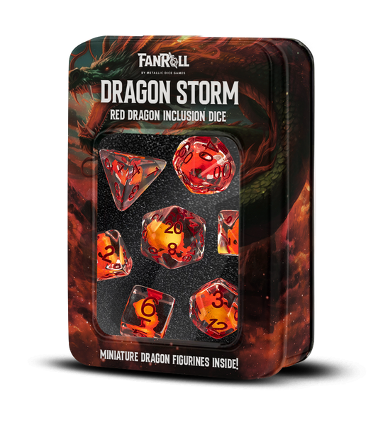 Dragon Storm Inclusion Resin Dice Set (Red Dragon) | 7-Piece 16mm Polyhedral Set