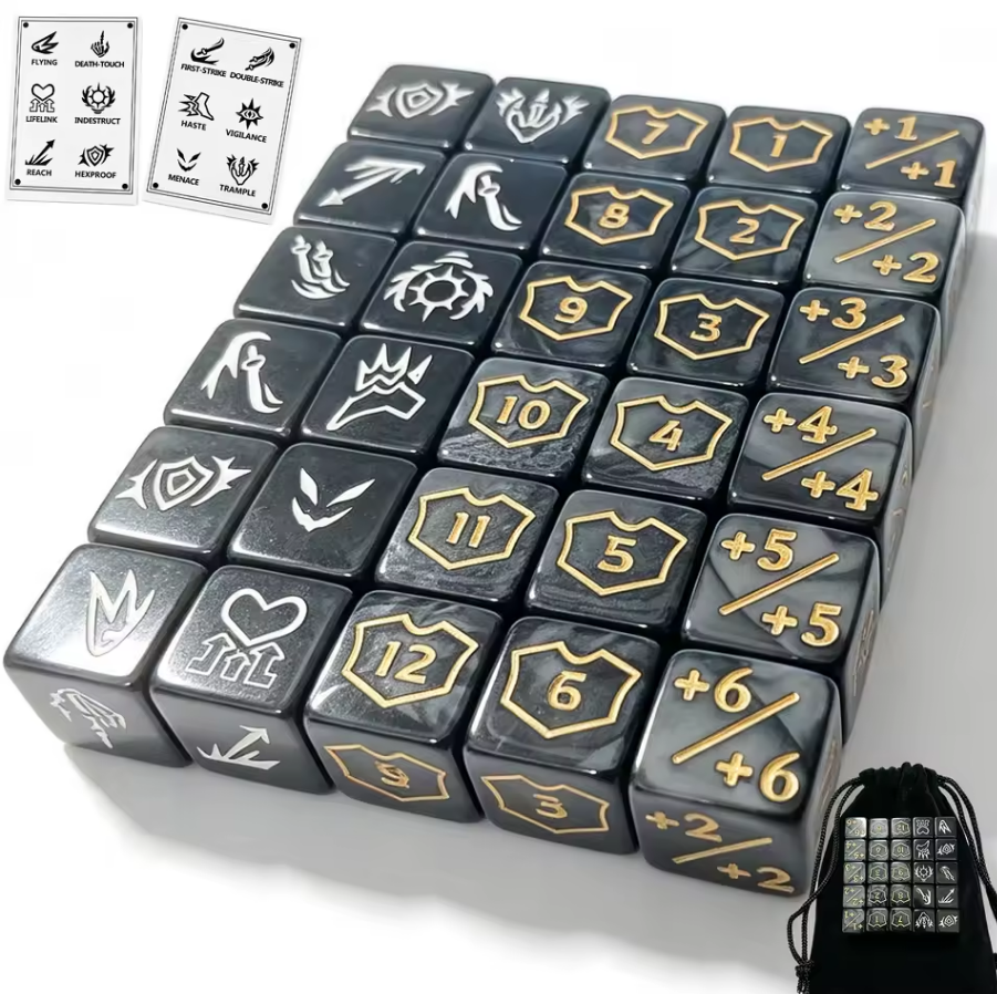 30 Piece Black MTG Plus One and Minus One Counter Dice Set for Magic the Gathering