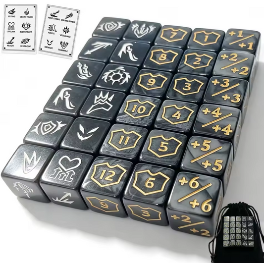 30 Piece Black MTG Plus One and Minus One Counter Dice Set for Magic the Gathering