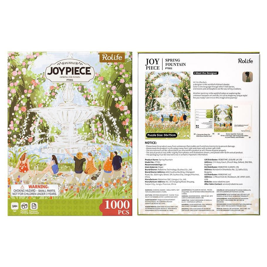 Robotime Afternoon Fountain One Thousand Piece Scenic Courtyard Jigsaw Puzzle Box Packaging with Poster